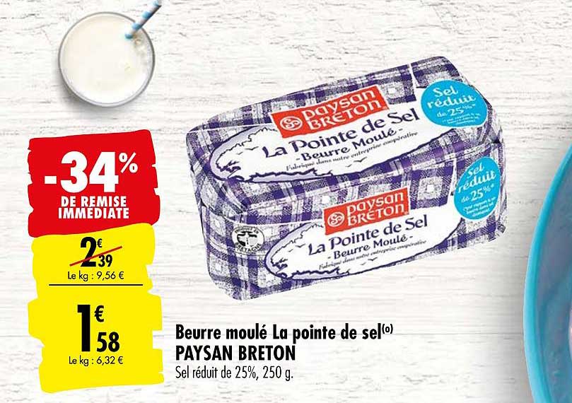 beurre moulé la pointe de sel paysan breton -34% de remise immédiate