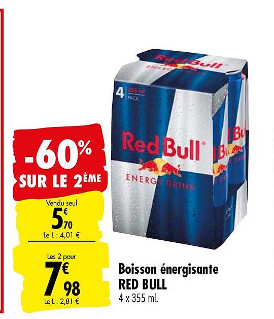 boisson énergisante red bull -60% sur le 2ème