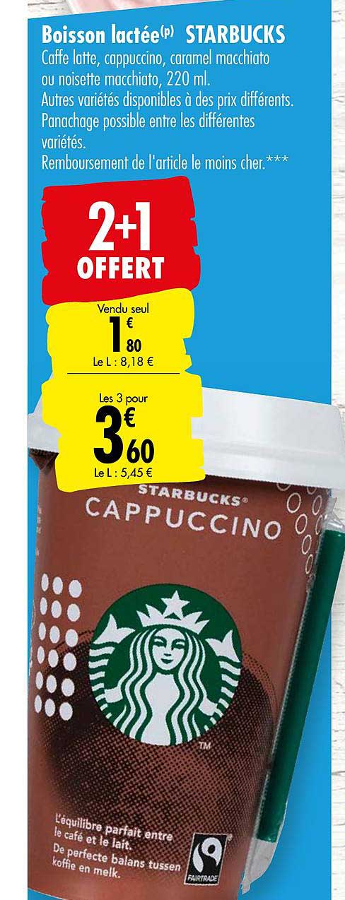 boisson lactée starbucks 2+1 offert