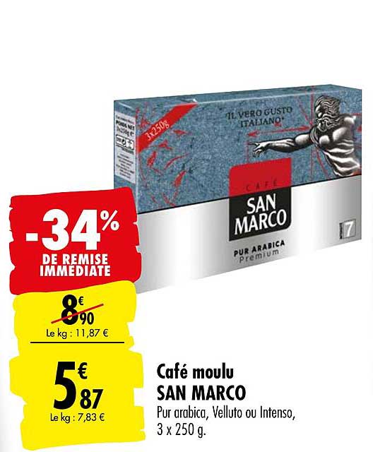 café moulu san marco pur arabica -34% de remise immédiate