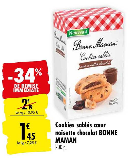 cookies sablés cœur noisette chocolat bonne maman -34% de remise immédiate