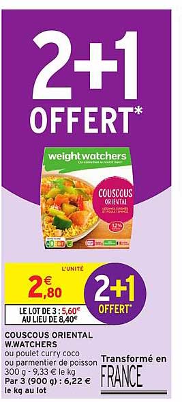 couscous oriental weight watchers 2+1 offert