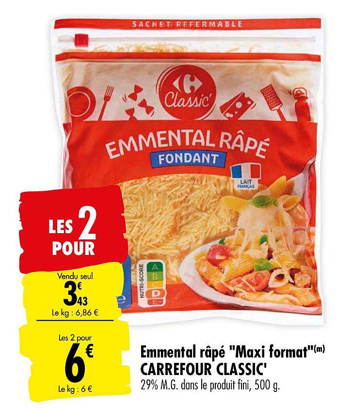 emmental râpé maxi format carrefour classic