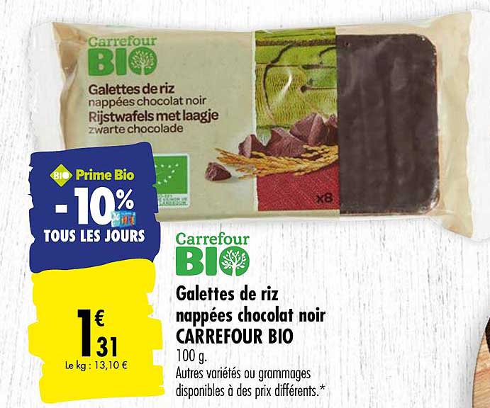 galettes de riz nappées chocolat noir carrefour bio