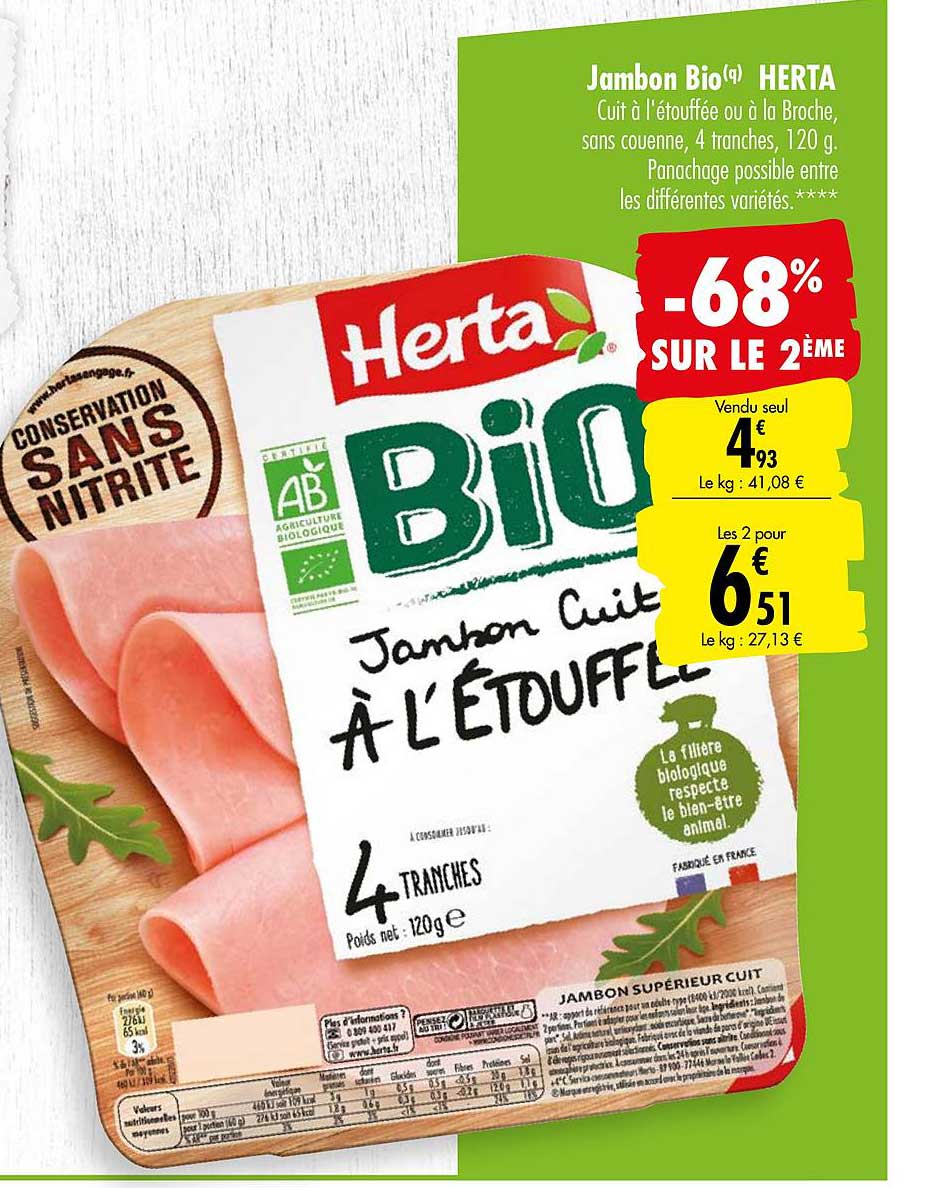 Jambon Bio Herta -68% Sur Le 2ème