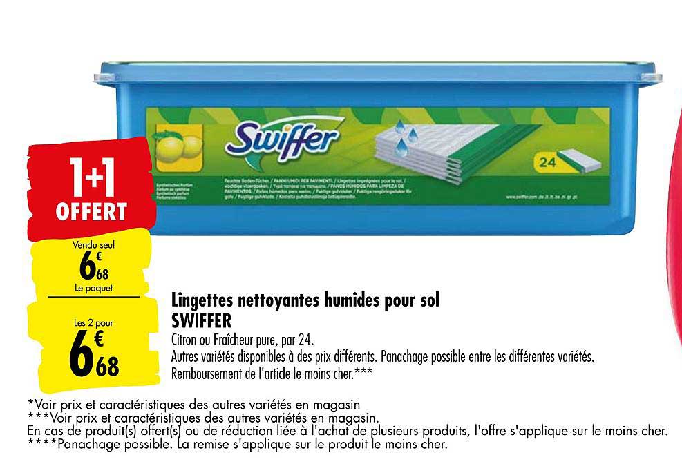 Lingettes Nettoyantes Humides Pour Sol Swiffer 1+1 Offert