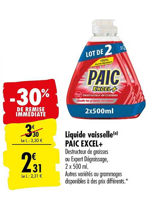 Liquide Vaisselle Paic Excel+ -30% De Remise Immédiate