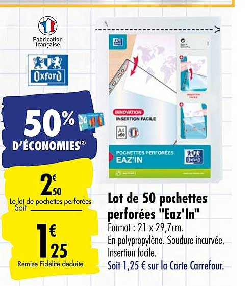 Lot De 50 Pochettes Perforées Eaz'in Oxford