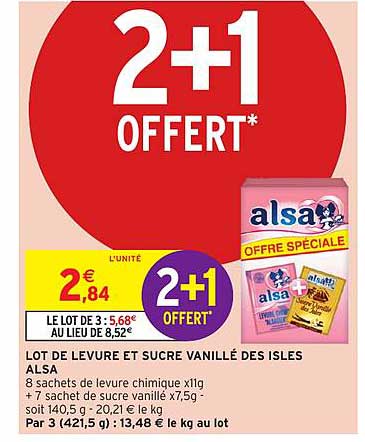 lot de lévure et sucre vanillé des isles alsa 2+1 offert