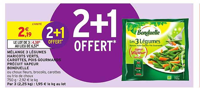 Mélange 3 Légumes Précuit Vapeur Bonduelle 2+1 Offert