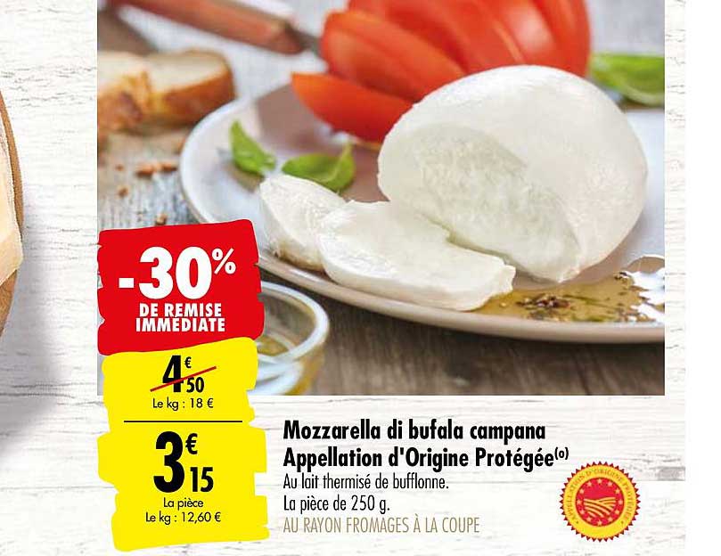 mozzarella di bufala campana appellation d'origine protégée -30% de remise immédiate