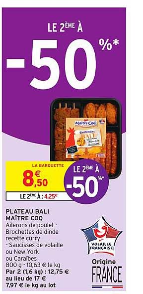plateau bali maître coq le 2e à -50%