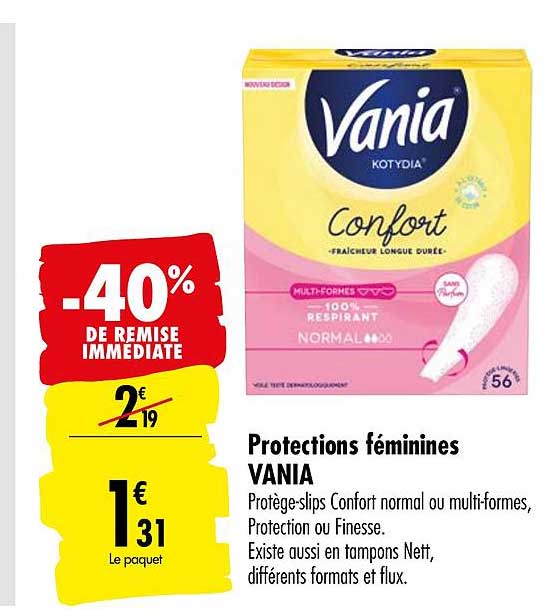 protections féminines vania -40% de remise immédiate