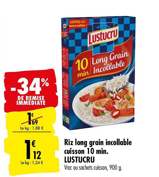 riz long grain incollable cuisson 10 min lustucru -34% de remise immédiate