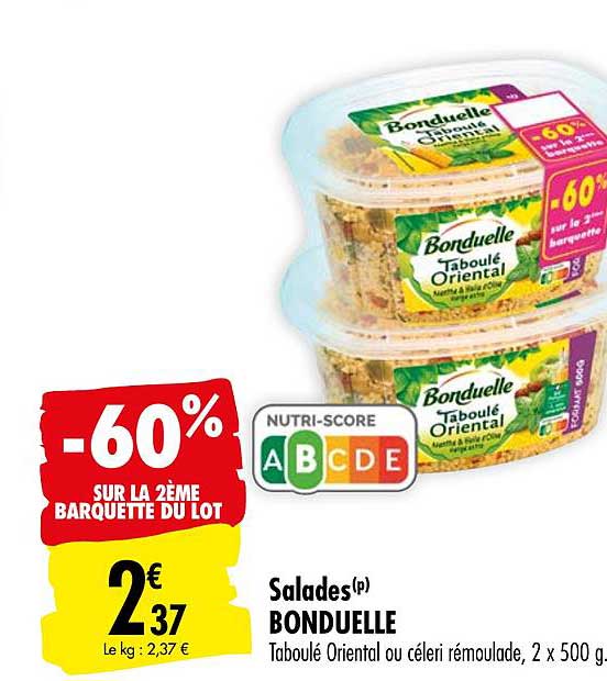 Salades Taboulé Oriental Bonduelle -60% Sur La 2ème Barquette Du Lot