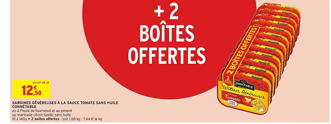 sardines généreuses à la sauce tomate sans huile connétable +2 boîtes offertes