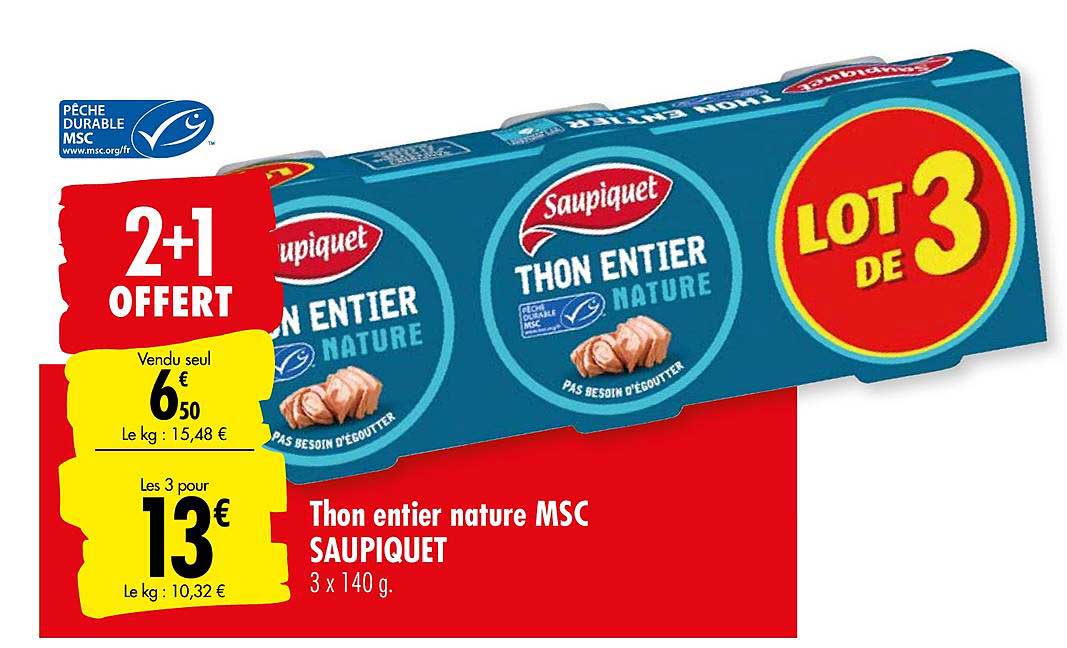 Thon Entier Nature Msc Saupiquet 2+1 Offert