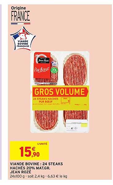 viande bovine 24 steacks hachés jean rozé