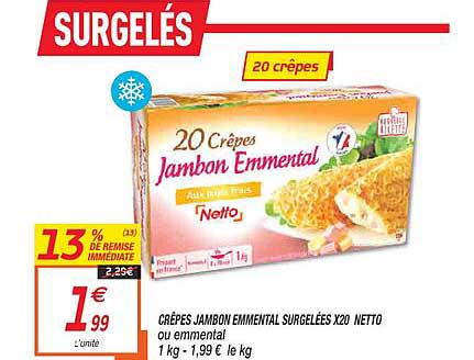 crêpes jambon emmental surgelées x20 netto
