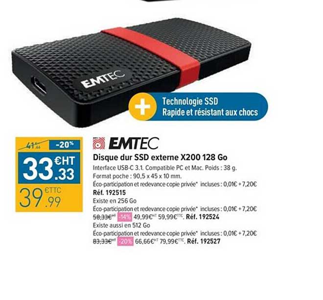 disque dur ssd externe x200 128 go emtec