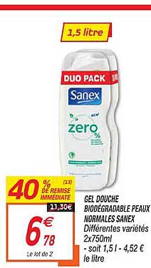 gel douche biodégradable peau normales sanex