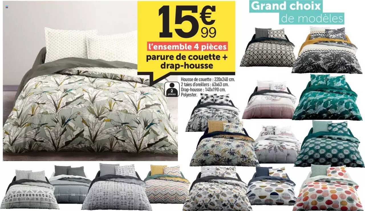 l'ensemble 4 pièces : parure de couette + drap-housse