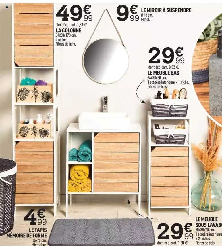 La Colonne, Le Miroir à Suspendre, Le Tapis Mémoire De Forme, Le Meuble Sous Lavabo