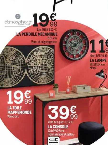 la pendule mécanique, la lampe, la toile mappemonde, la console