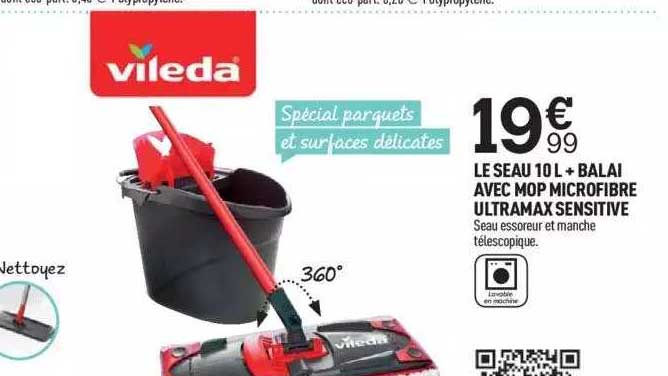 le seau 10 l + balai avec mop microfibre ultramax sensitive