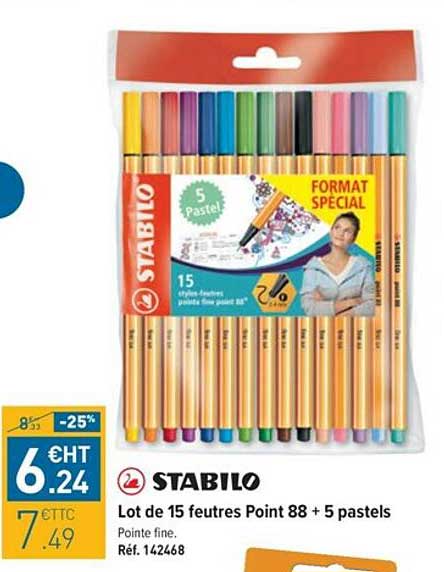lot de 15 feutres point 88 + 5 pastels stabilo