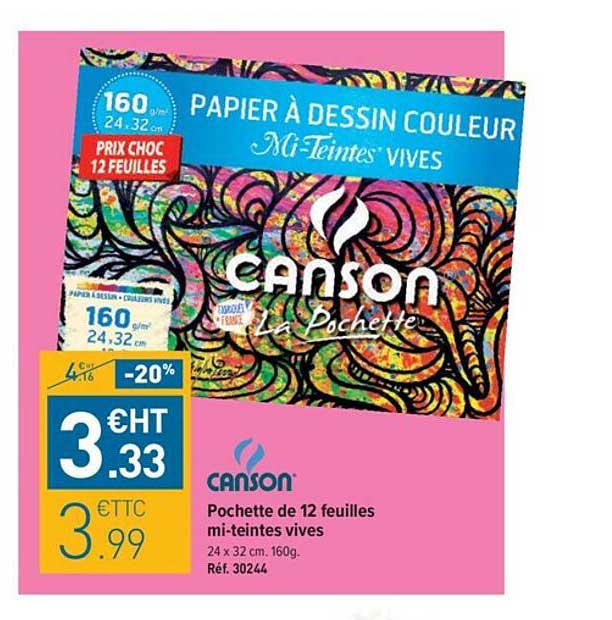 pochette de 12 feuilles mi-teintes vives canson