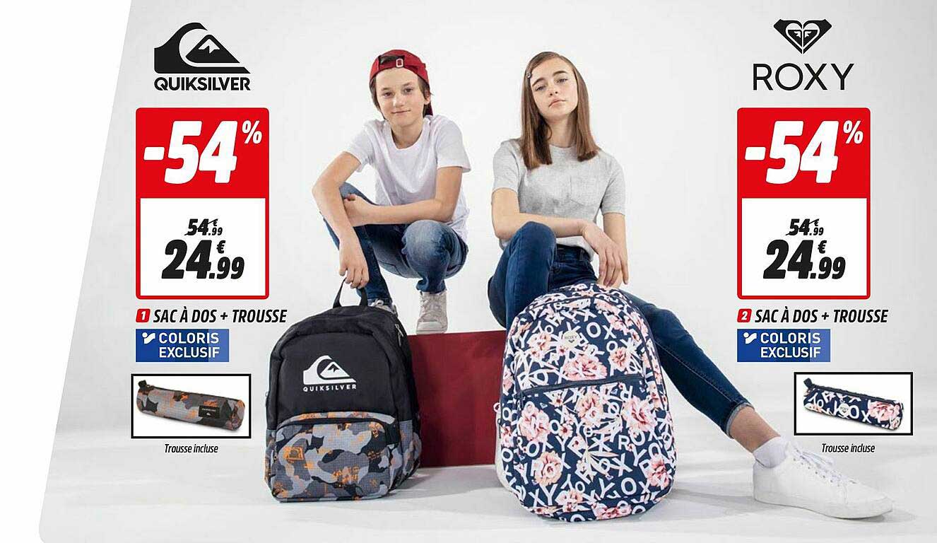 Sac à Dos + Trousse Quiksilver, Sac à Dos + Trousse Roxy