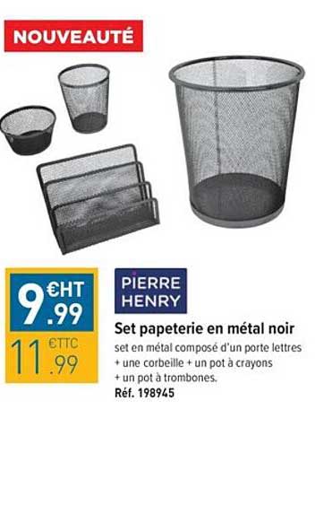 Set Papeterie En Métal Noir Pierre Henry