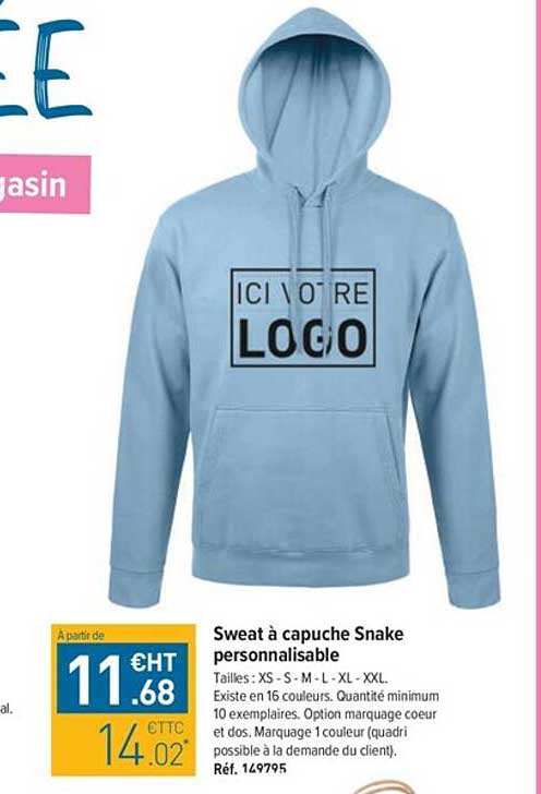 sweat à capuche snake personnalisable