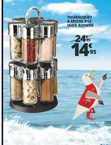 tourniquet à épices x12 inox rotatif