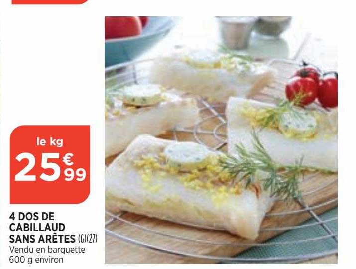 4 dos de cabillaud sans arêtes