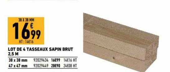 4 tasseaux sapin brut 2,5m