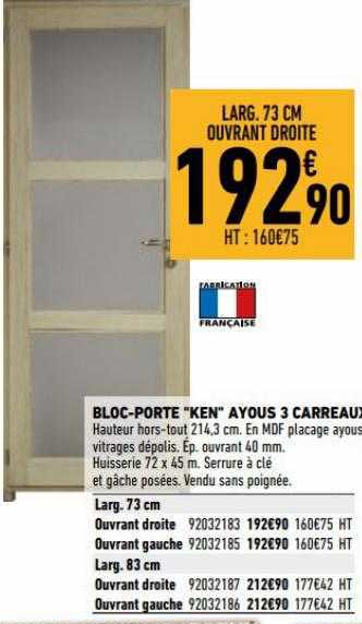 bloc-porte "ken" ayous 3 carreaux