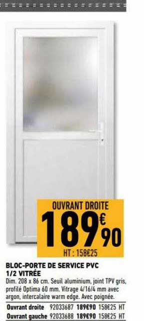 bloc-porte de service pvc 1-2 vitrée
