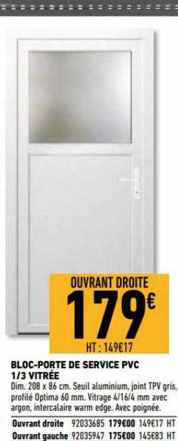 bloc-porte de service pvc 1-3 vitrée