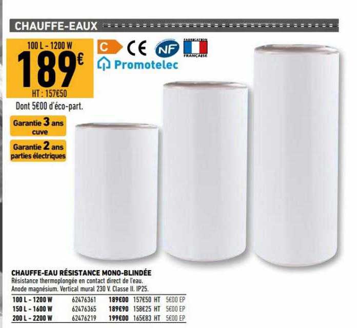 chauffe-eau résistance mono-blindée promotelec