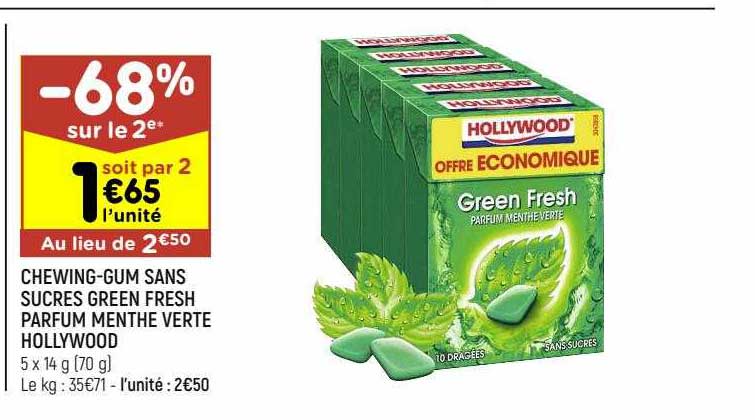 chewing-gum sans sucres green fresh parfum menthe verte hollywood
