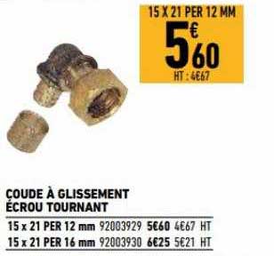 coudeà glissement écrou tournant