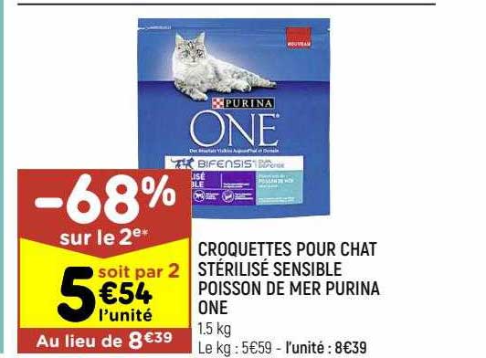 croquettes pour chat stérilisé sensible poisson de mer purina one