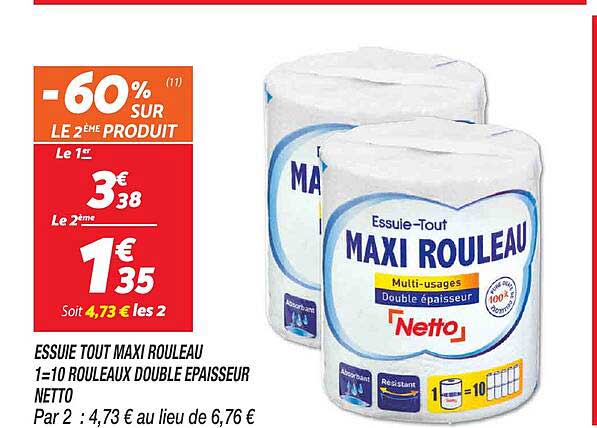 essuie tout maxi rouleau 1=10 rouleaux épaisseur netto
