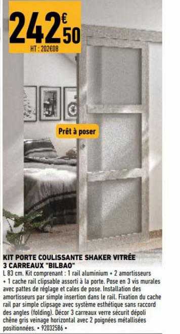 Kit Porte Coulissante Shaker Vitrée 3 Carreaux "bilbad"