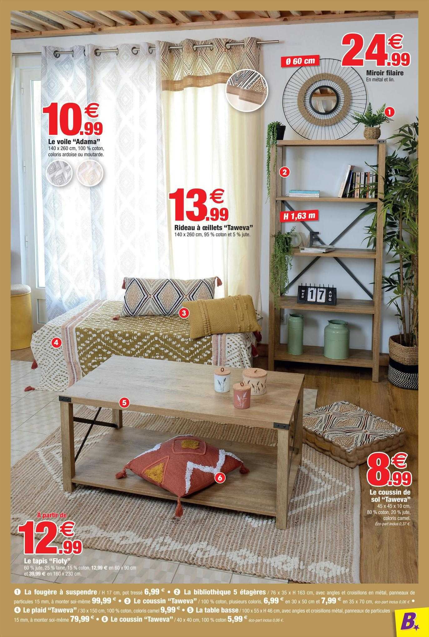 Le Voile "adama", Rideau Oeilletes "taweva", Le Coussin De Sol "taweva"