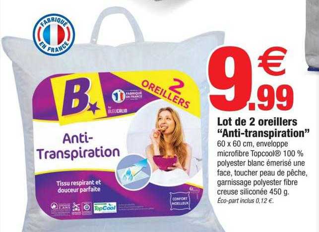 lot de 2 oreillers "anti-transpiration"