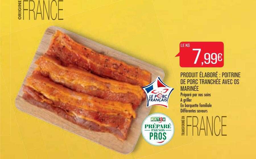 produit élaboré: poitrine de porc tranchée avec os marinée