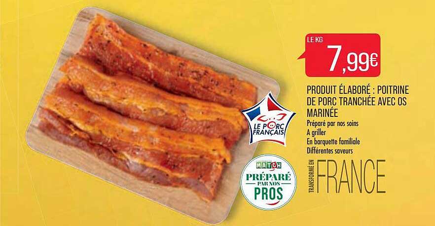 produt élaboré: poitrine de porc trnchée avec os marinée